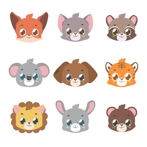 Cute Animal Faces In Pastel Coloring Download Free
