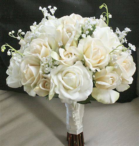 Silk Wedding Bouquet With Champagne And Ivory Roses Natural Touch