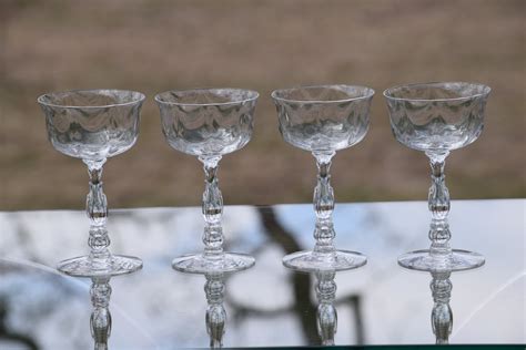 Vintage Fostoria Loop Optic Crystal Champagne Coupe Glasses Set Of 4 Fostoria Cellini Circa