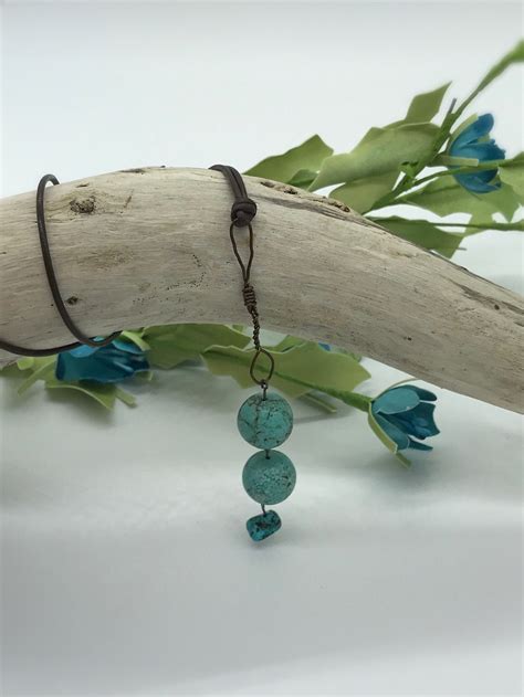 Double Turquoise Wire Wrap Bail Leather Necklace N Etsy