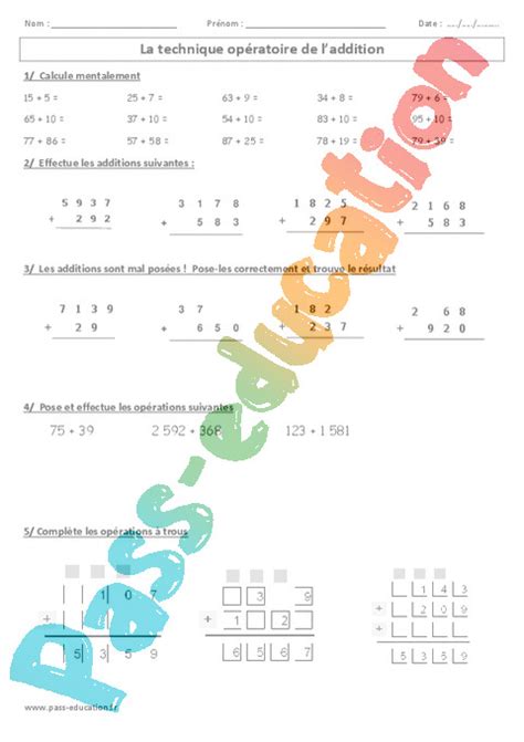 Exercice Addition Ce2 Cycle 2 Pass Education