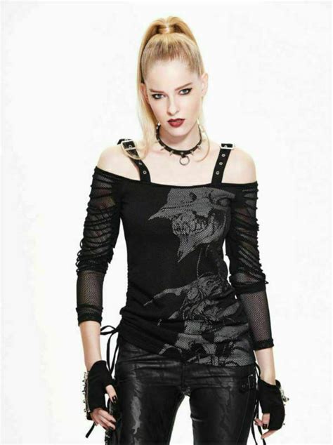 Devil Fashion Women Casual Rock Black Mesh Goth Top Punk Long Sleeve Tee Tshirt Ebay