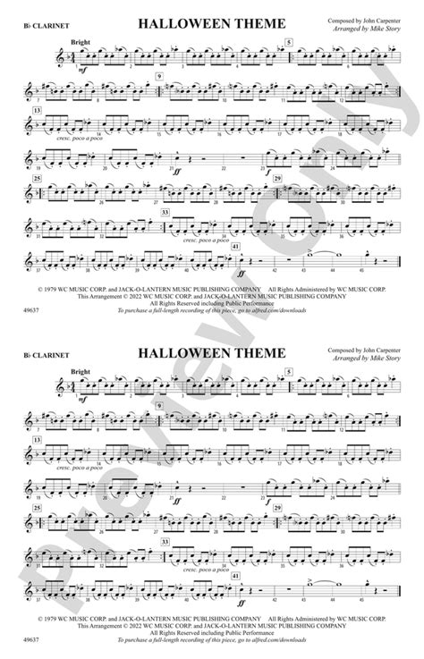 Halloween Theme 1st B Flat Clarinet 1st B Flat Clarinet Part Digital Sheet Music Download