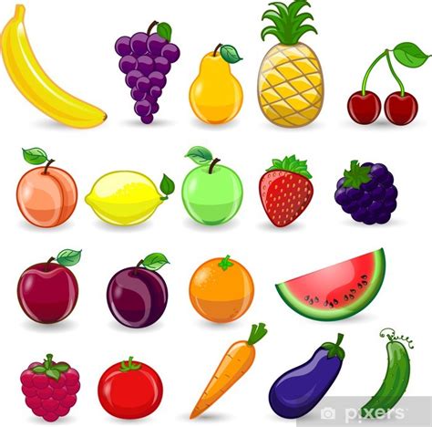 Vinilo Pixerstick Frutas Y Verduras De Dibujos Animados Pixerses