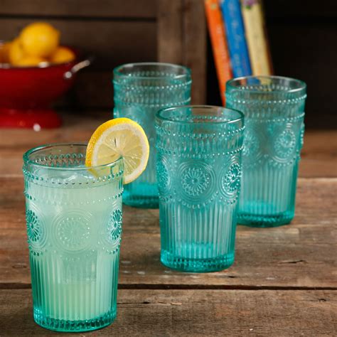 The Pioneer Woman Adeline 16 Ounce Emboss Glass Tumblers Set Of 4