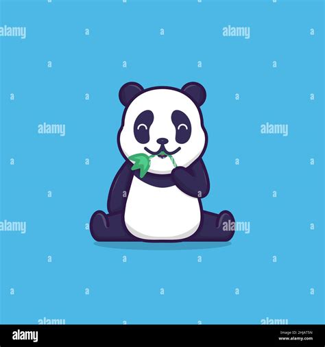 Vector Illustration Of Cute Panda Eating Bamboo Leaves Flat Design