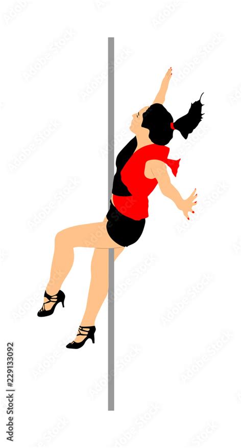 Young Sexy Woman Pole Dancing Striptease With Pylon In Night Club Vector Illustration Beautiful