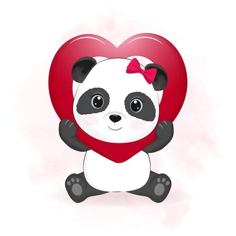 Premium Vector Cute Panda And Heart Valentines Day Concept Illustration