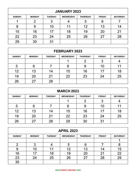 January 2023 Vertical Calendar Portrait 2023 January Calendars Handy