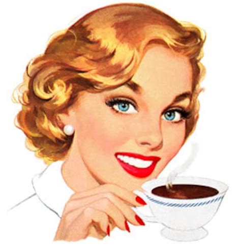 Retro Cartoon Comic Woman Drinking Coffee Tea Vintage Art