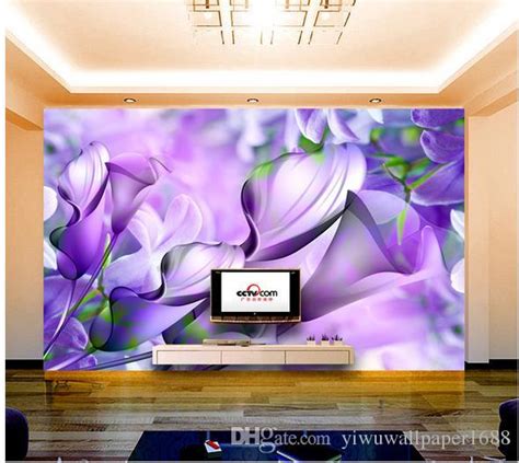 Modern Living Room Wallpapers Purple Fashion Flower Background Wall