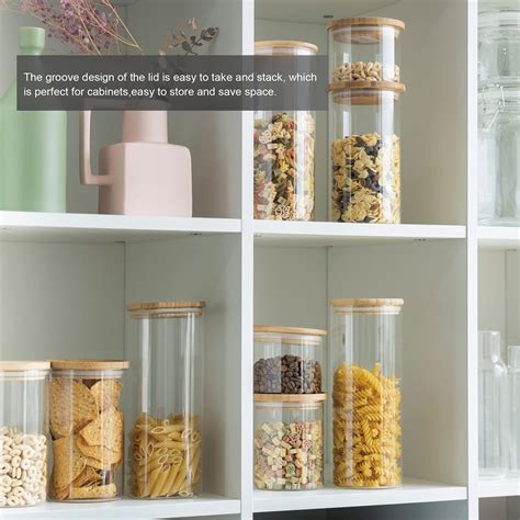 Glass Jars With Bamboo Lids Glass Food Storage Jars With Wood Lids For Pantry Glass Canisters