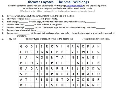 Coyotes Free Printables Easy Science Hidden Words Puzzle Picture Easy Science For Kids