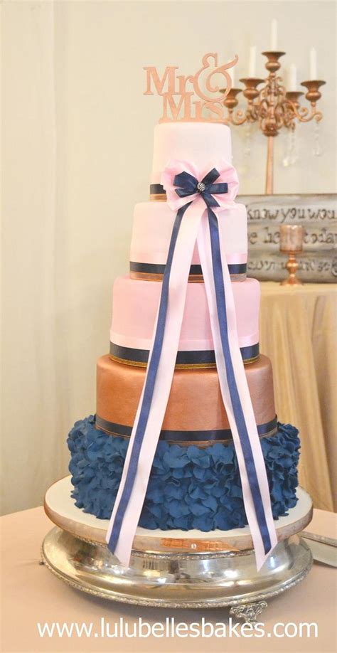 Navy And Rose Gold Wedding Cake Decorated Cake By Cakesdecor