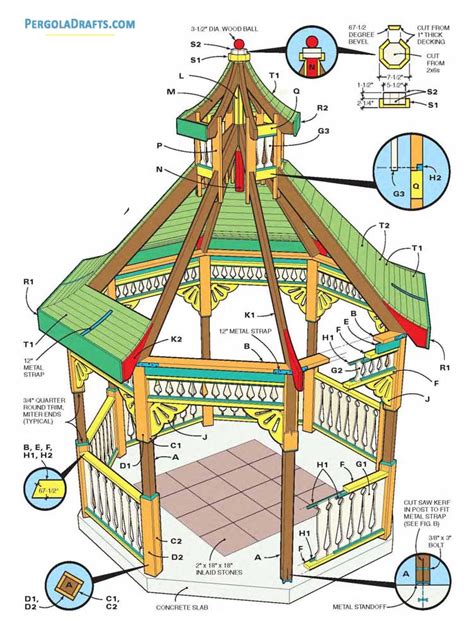 12 Feet Octagonal Gazebo Plans Blueprints For Beautiful Summerhouse