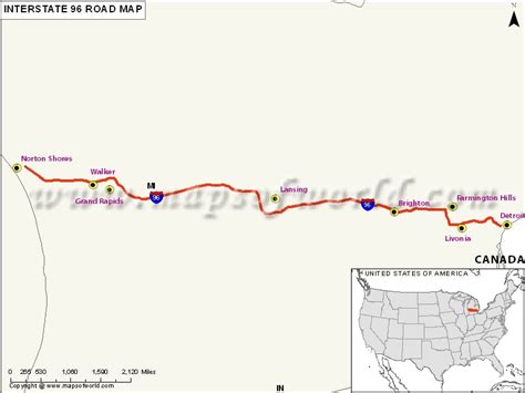 Us Interstate 96 I 96 Map Muskegon Michigan To Detroit Michigan