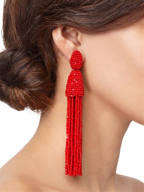 Lyst Oscar De La Renta Long Tassel Earrings In Red