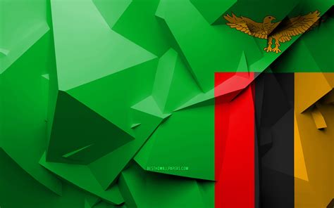 Download Wallpapers 4k Flag Of Zambia Geometric Art African