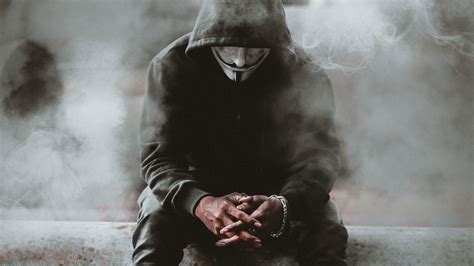 Download Wallpaper 3840x2160 Anonymous Mask Hood Smoke Person 4k