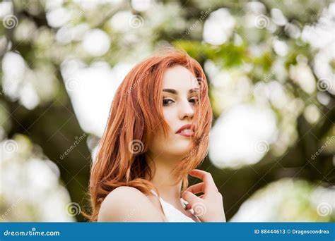 Sensual Redhead Woman Outdoor Photo Stock Image Image Of Beauty Green 88444613