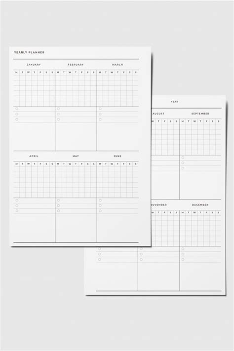 A5 Inserts Yearly Planner Printable L Yearly Overview Etsy