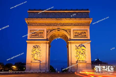 Europe France Paris Arc De Triomphe Place Charles De Gaulle Night