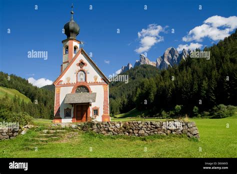 Church Of St Johann In Ranui In The Valley Of Villnoss With The Odle
