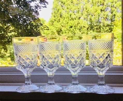 Vintage Indiana Glass Diamond Point Clear Water Goblets Set Of Diamond Point Indiana Glass