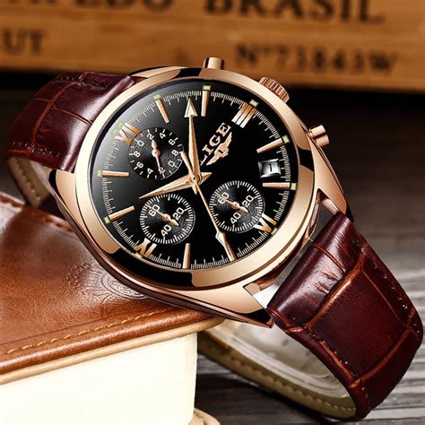 Lige Mens Watches Brand Luxury Chronograph Quartz Watch Men Leather Casual Waterproof Sport
