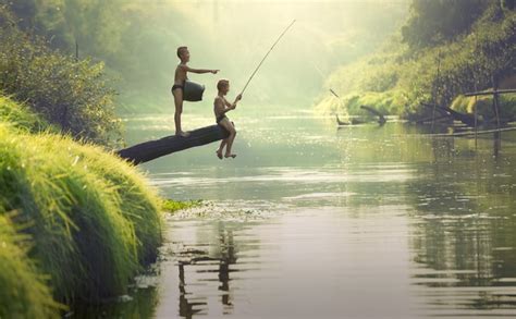 The man who sold the river had a lot to live up to. Children fishing in the river Stock Photo free download