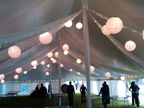 White Paper Lanterns With Fabric Swags And Twinkle Lights Tent And