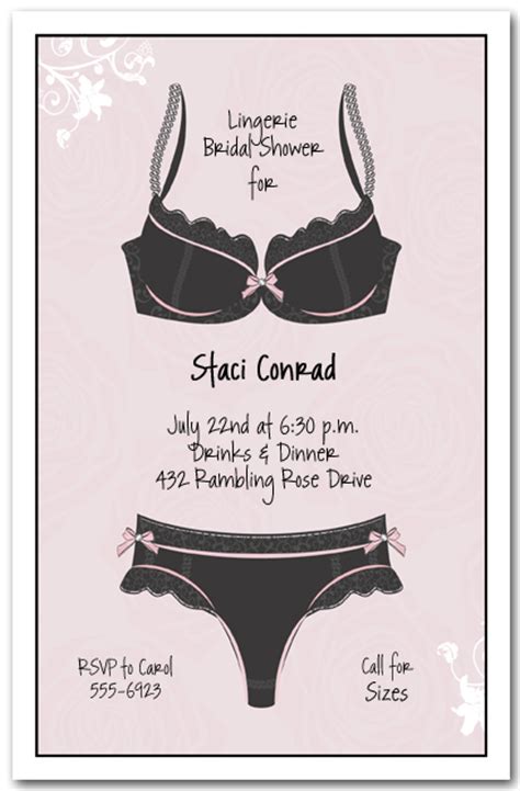 Black And Pink Lace Lingerie Bridal Shower Invitations