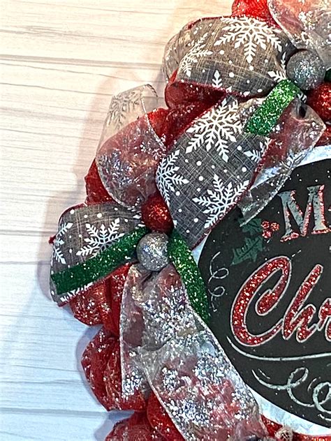 Merry Christmas Metal Sign Wreath Etsy