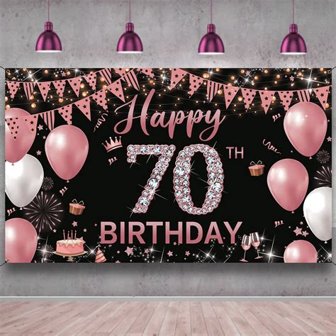 Buy 70th Birthday Decorations Backdrop Banner For Women Rose Gold