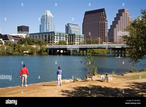 Auditorium Shores With Its Splendid View Of The Austin Skyline Stock