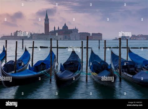 Pre Dawn Light Over Gondolas And San Giorgio Maggiore Venice Veneto