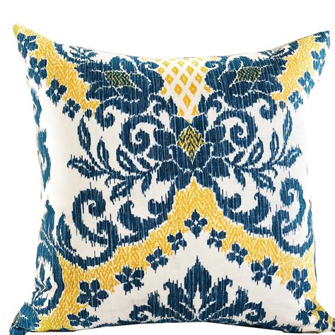 Blue Beige And Yellow Luxury Throw Pillow 16in X 16in
