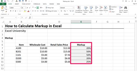 How To Calculate Markup In Excel