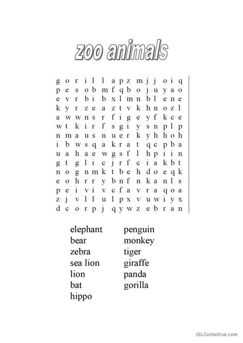 Zoo Animals Wordsearch Word Search English Esl Worksheets Pdf And Doc