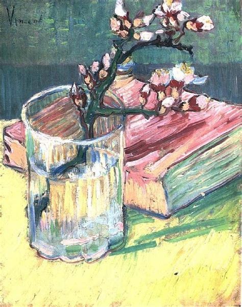 Blossoming Almond Branch In A Glass With A Book 1888 Vincent Van Gogh