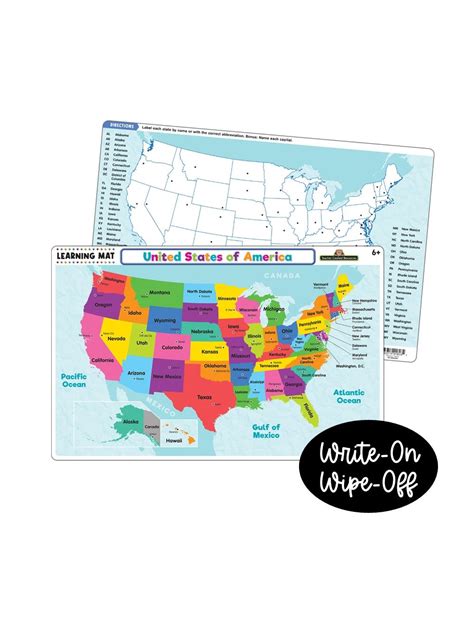 United States Map 2 Sided Dry Erase Learning Mat