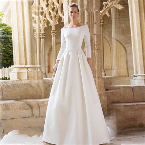 There are as many different wedding dresses out there as there are types of brides. Simple And Elegant wedding Dresses Boat Neck Three Quarter ...