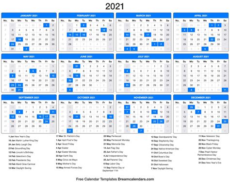 Yearly calendar showing months for the year 2020. 2021 Calendar with holidays - Dream Calendars | Calendar ...