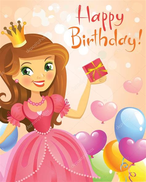 Happy Birthday Princess Greeting Card — Stock Vector © Azzzya 65516099