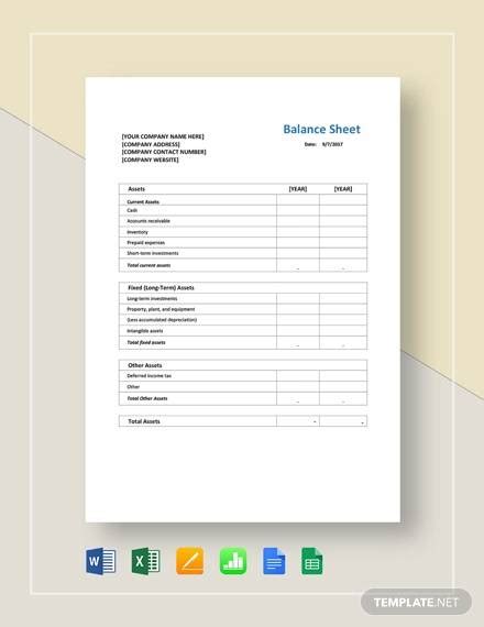 Free 12 Balance Sheet Formats In Ms Word Pdf Excel