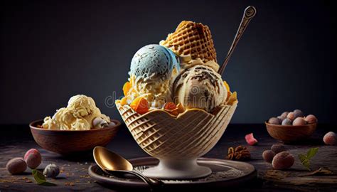 Delicious Luxury Vanilla Ice Cream In Bowl Ai Generative Stock