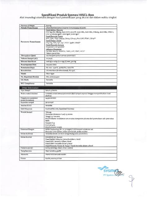 Spesifikasi Sysmex Hiscl 800 Pdf