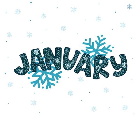 Winter Month Of January Blue Cyan Lettering Text Design With