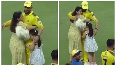 ipl 2021 watch sakshi and ziva s adorable hug to ms dhoni after csk s fourth ipl title win