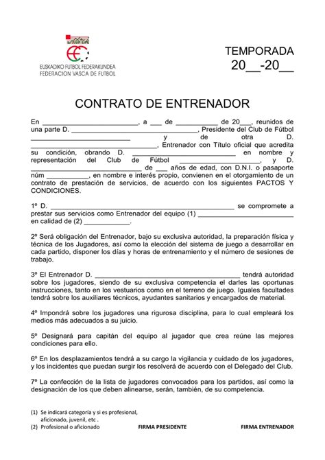 contrato de entrenador federación vasca de fútbol